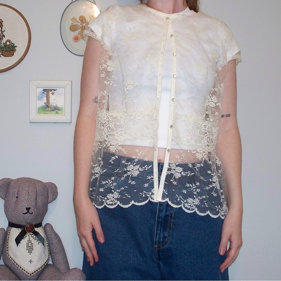 liz claiborne lace button up - Picture 2 of 5